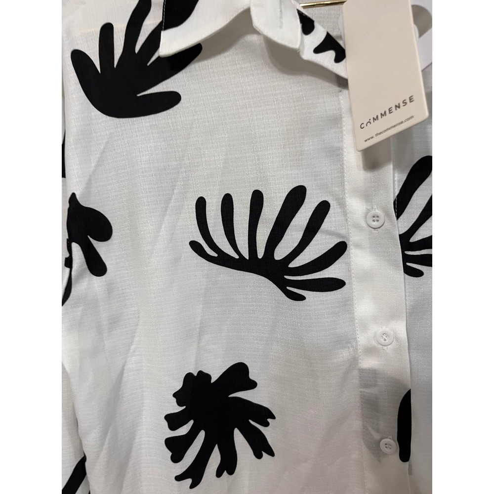 COMMense White Black Abstract Print Button Down Shirt & Shorts Set XS - Picture 11 of 12